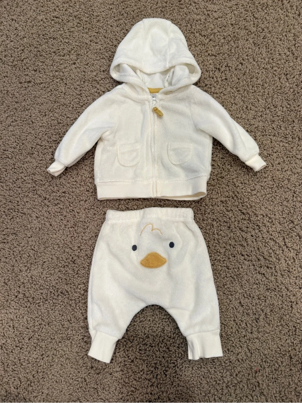 Carter’s Newborn Cream Terry Cloth Cotton Duck Zip-Up Hoodie & Sweatpants